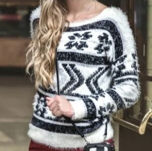 Express Fuzzy Sweater Black White M